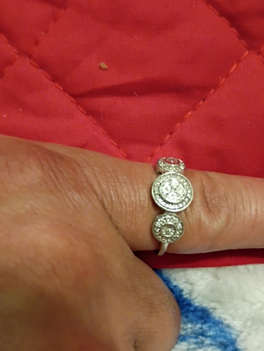 Sterling Silver Triple Halo Circle Ring - White